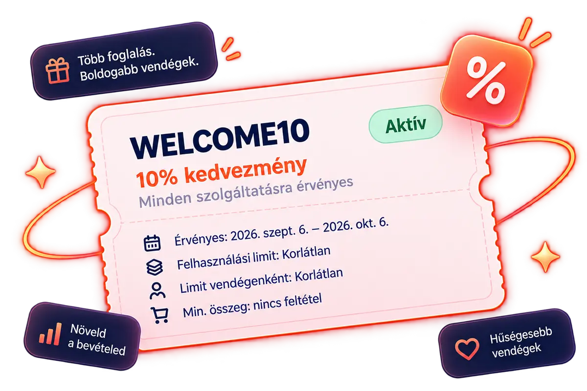 Kuponkód a Minos Bookingban: WELCOME10, 10% kedvezmény, minden szolgáltatásra